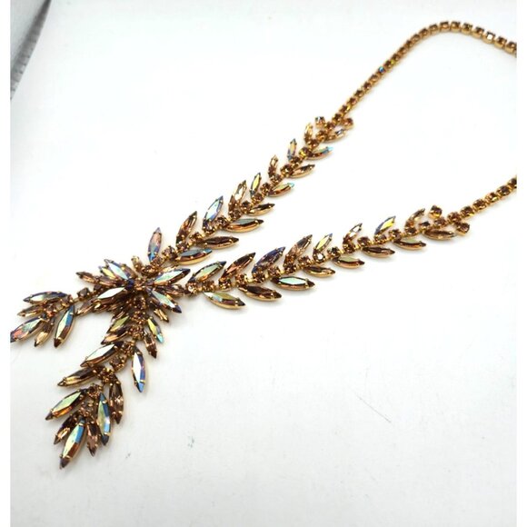 Vintage Lugano Gold Aurora Borealis Rhinestone Necklace Statement Necklace - Picture 6 of 7
